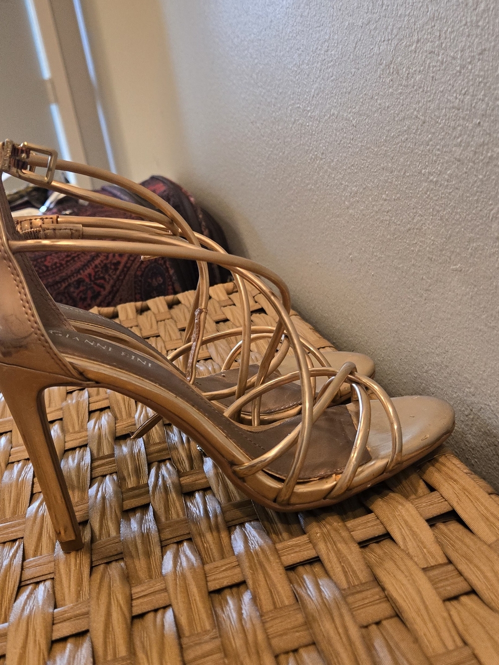 Gianni Bini Metallic Rose Gold Strappy Heeled Sandals - Picture 4 of 6